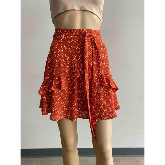 Altar'd State Mini Skirt Ruffle Hem Polka Dot Tie Waist Casual XS - Picture 1 of 7